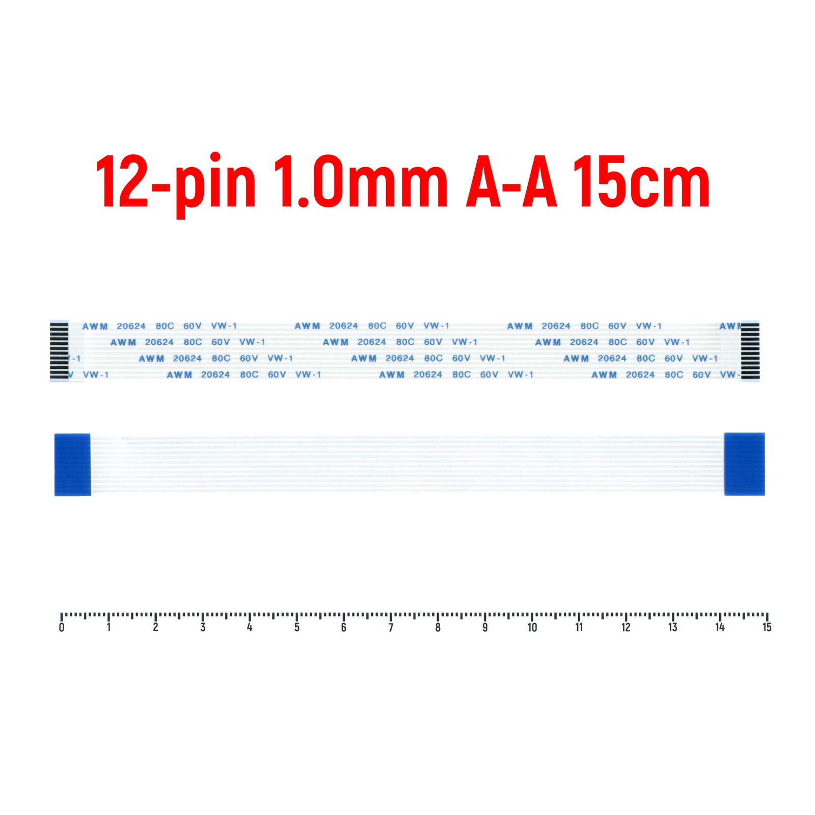 

Шлейф FFC 12-pin Шаг 1.0mm Длина 15cm Прямой A-A AWM 20624 80C 60V VW-1