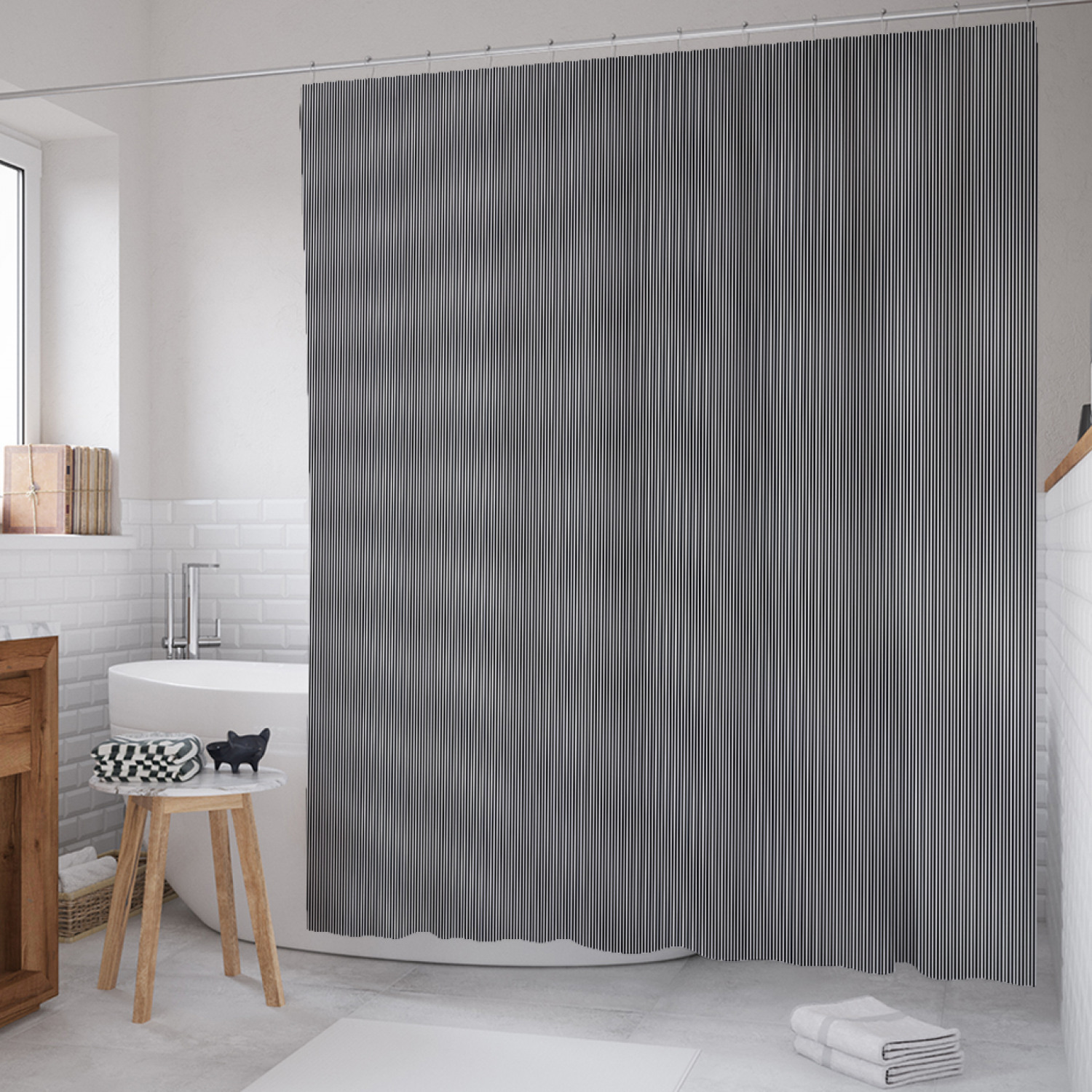 

Штора для ванной JoyArty "Тонкие монохромные полосы" из сатена, 180х200 см с крючками, Серый, Тонкие монохромные полосы