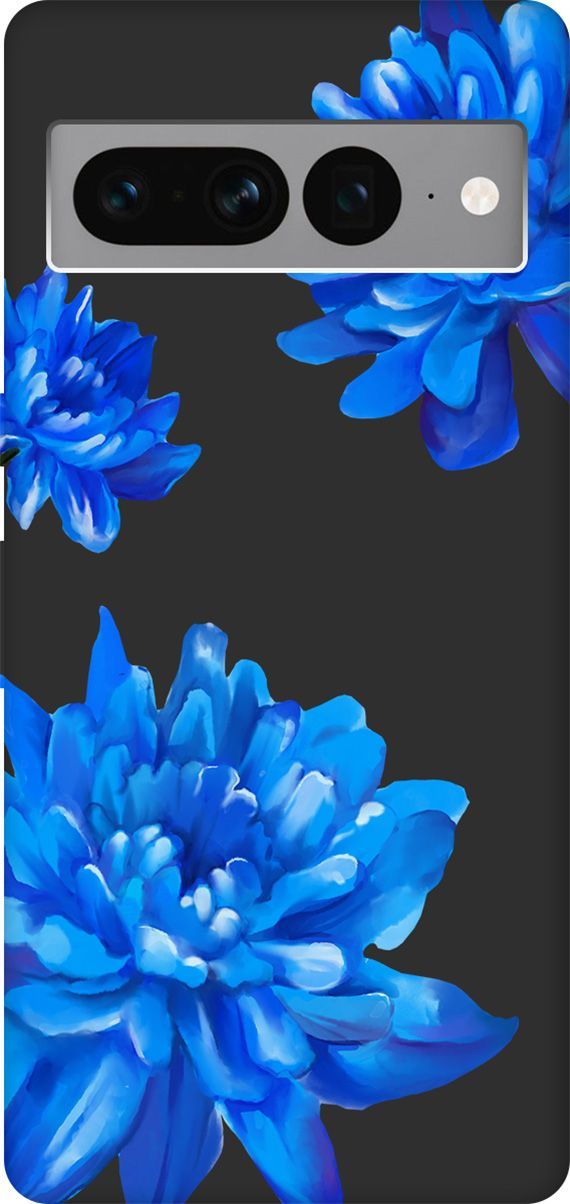 

Чехол на Google Pixel 7 Pro с 3D принтом "Amazing Asters" черный, Черный;голубой, 159190
