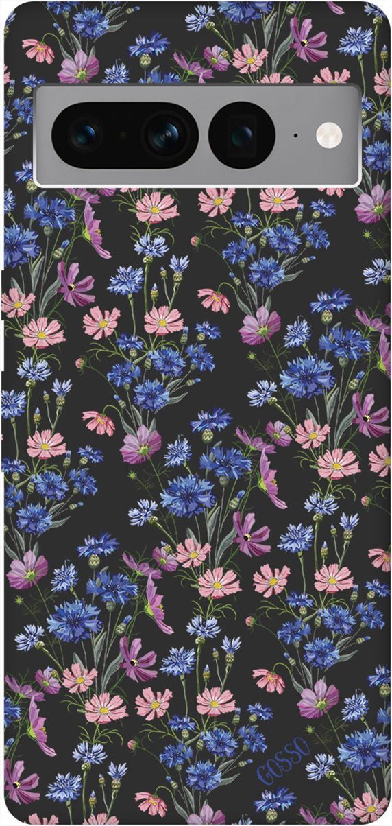 

Чехол на Google Pixel 7 Pro с 3D принтом "Lovely Cornflowers" черный, Черный;голубой, 159190