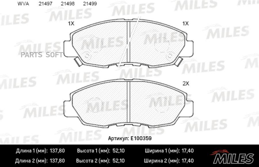 

Колодки тормозные передние (без датчика) (Смесь Semi-Metallic) HONDA ACCORD MILES E100359