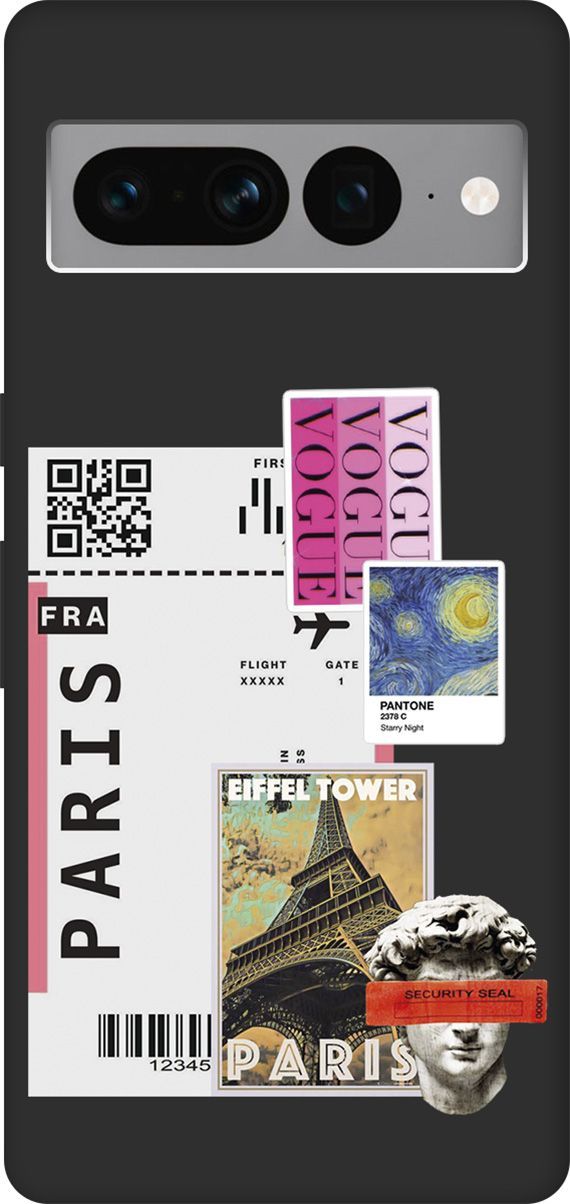 

Чехол на Google Pixel 7 Pro с 3D принтом "Paris Stickers" черный, Черный;белый, 159189