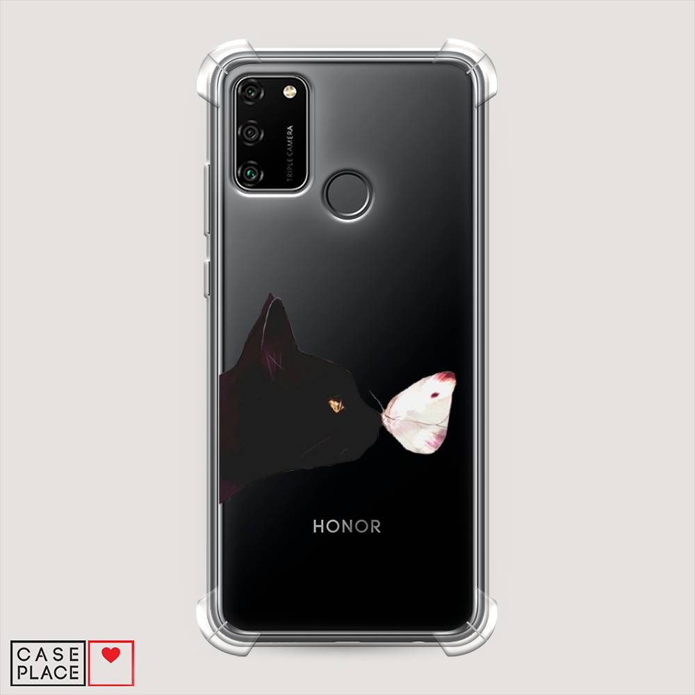 фото Чехол awog "черный кот и бабочка" для honor 9a