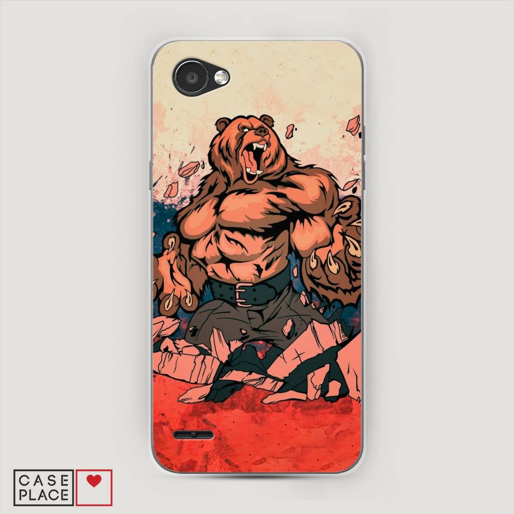 

Чехол Awog на LG Q6 "Медведь с флагом РФ", Коричневый;синий;красный, 83150-2