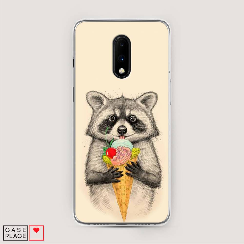 

Чехол Awog на OnePlus 7 / ВанПлас 7 "Енот с мороженым", Бежевый;серый, 150750-10