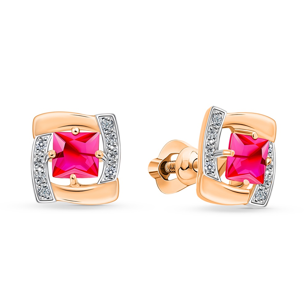 

Серьги из золота 585Gold 102008631, рубин искусственный/бриллиант, 102008631