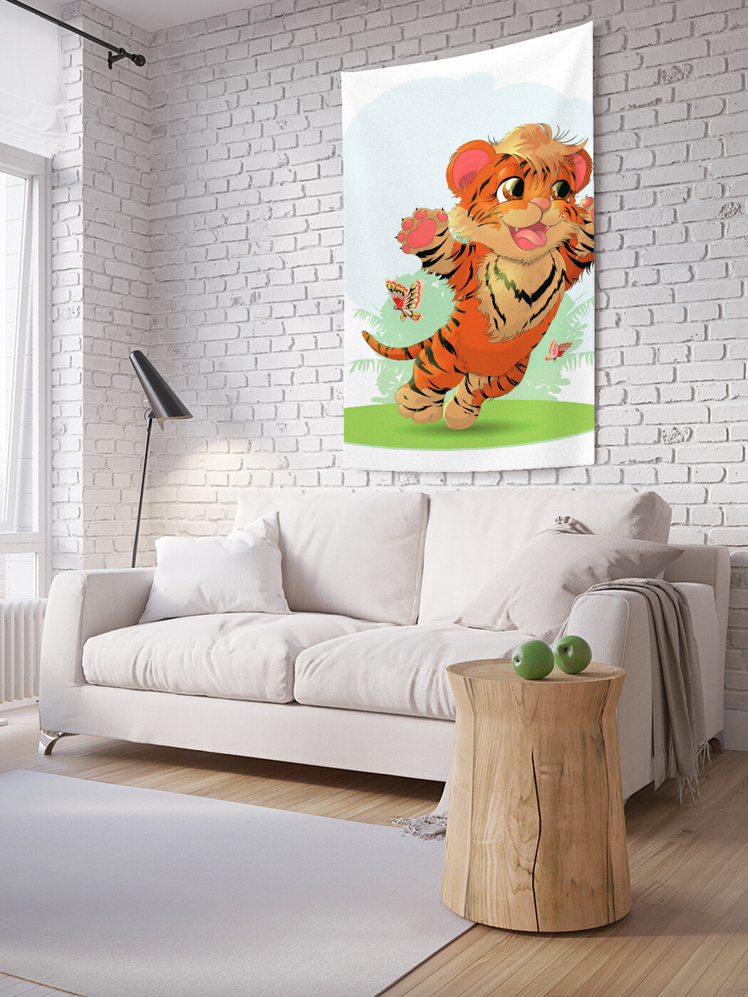 

Вертикальное фотопанно JoyArty Тигренок ловит бабочек, из ткани, 100х150 см