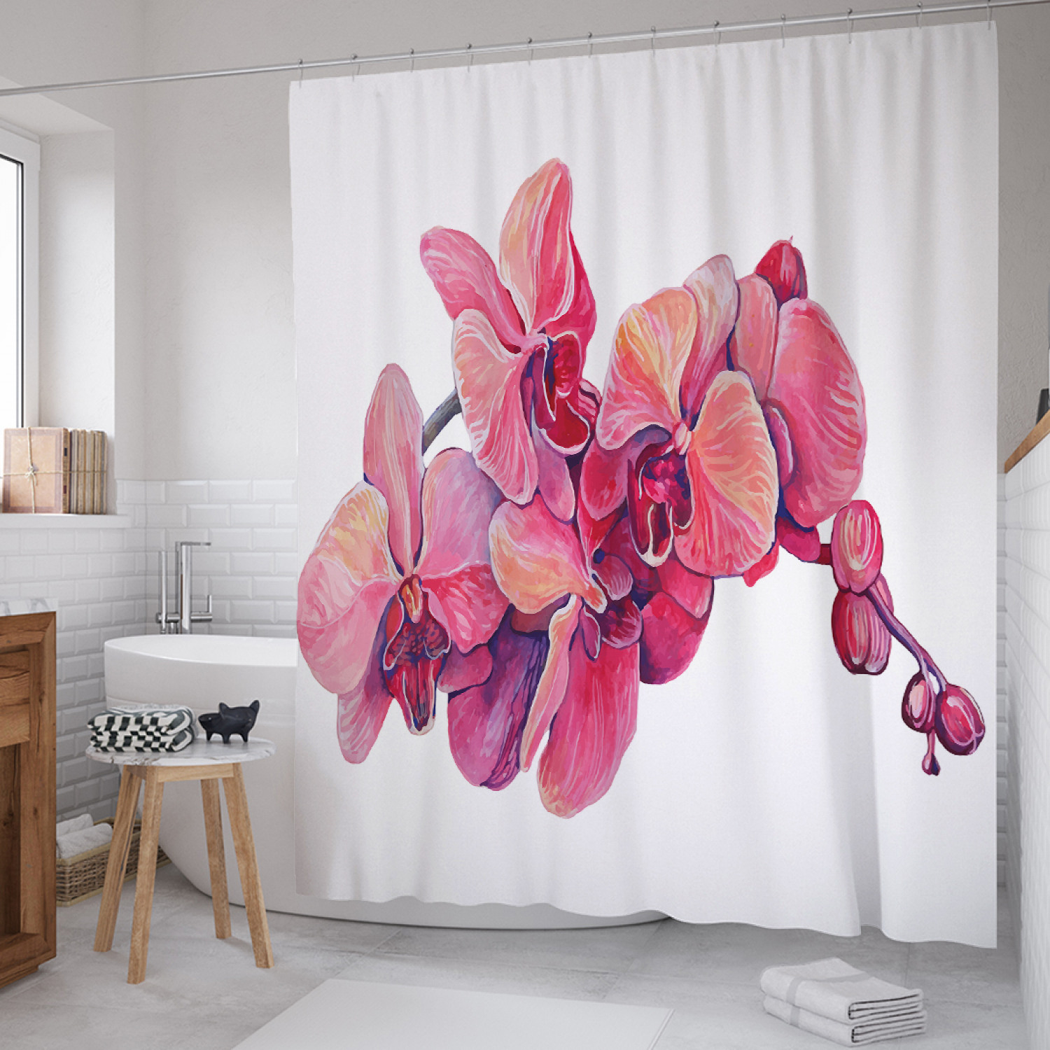 

Штора для ванной JoyArty "Ветка орхидеи" из сатена, 180х200 см с крючками, Белый, Ветка орхидеи