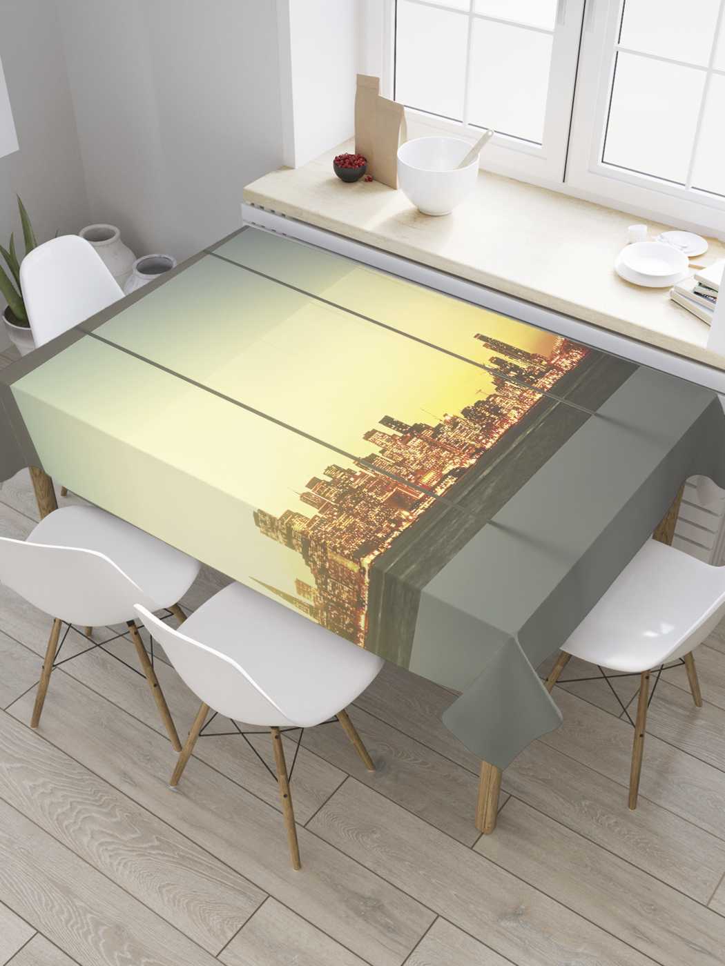 

Скатерть прямоугольная JoyArty "Веранда с видом на мост" из оксфорда, 180x145 см, Желтый, Веранда с видом на мост
