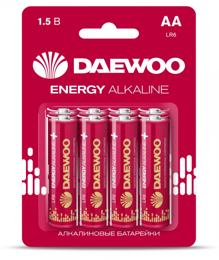 Батарейки Daewoo Energy Alkaline LR6/316 BL8, комплект 16 батареек (2 упак. х 8шт.)