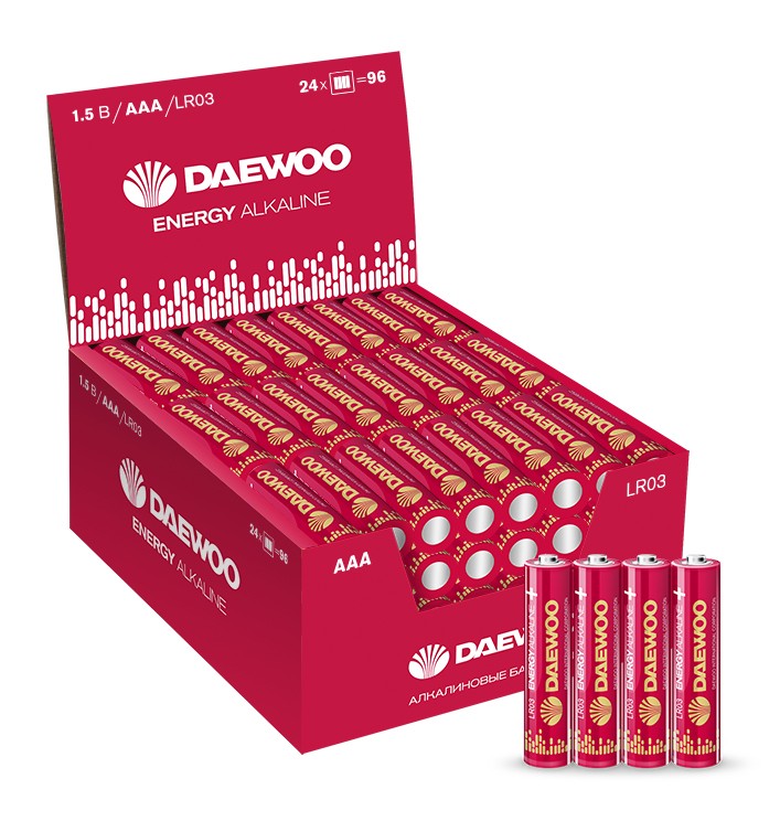 Элемент питания Daewoo Energy Alkaline LR03/286 4S, комплект 12 батареек (3 упак. х 4шт.)