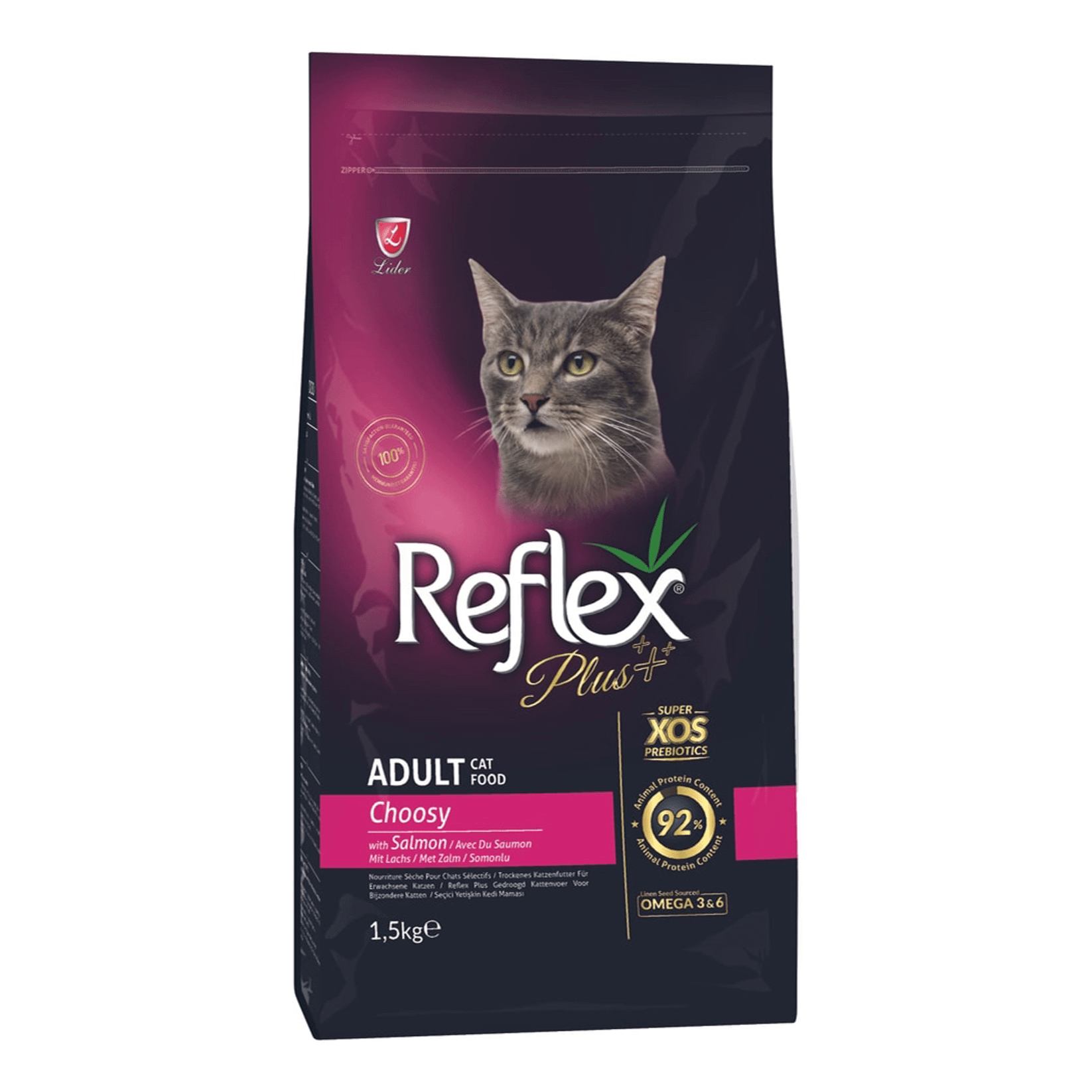 Сухой корм для кошек Reflex Plus Adult Cat Food Сhossy,для привередливых, лосось, 1,5 кг