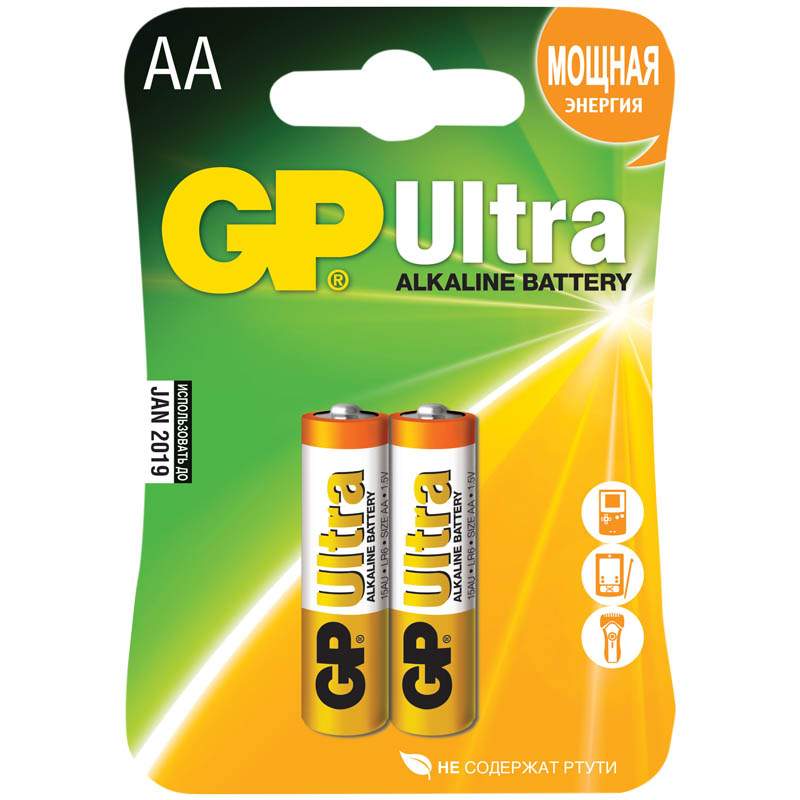 Батарейка GP Ultra AA (LR06) 15AU алкалиновая, BC2, комплект 10 батареек (5 упак. х 2шт.) ночник 16126 1 led от батареек 3хаа 17 5х19 5х28 см