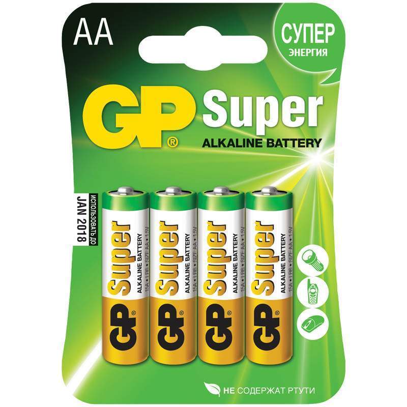Батарейка GP Super AA (LR06) 15A алкалиновая, BC4, комплект 12 батареек (3 упак. х 4шт.) батарейка фаzа r03 lr03 fr03 aаa super alkaline алкалиновая 1 5 в блистер 2 шт 2858474