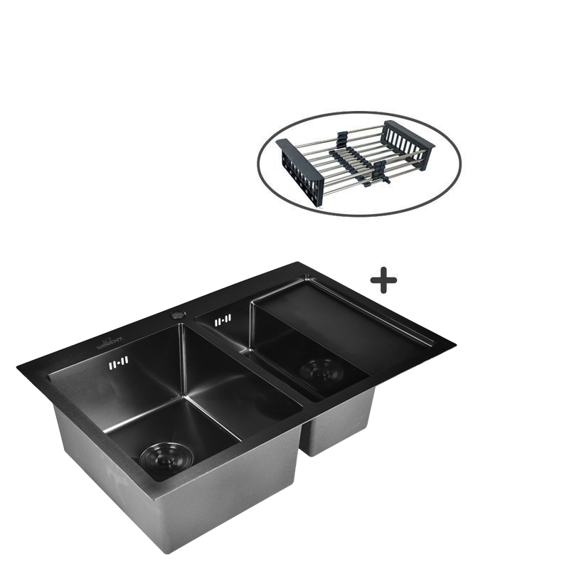 Мойка для кухни WISENT 7851B-SL с PVD покрытием, 78х51 см, с раздвижным коландером мойка для кухни wisent