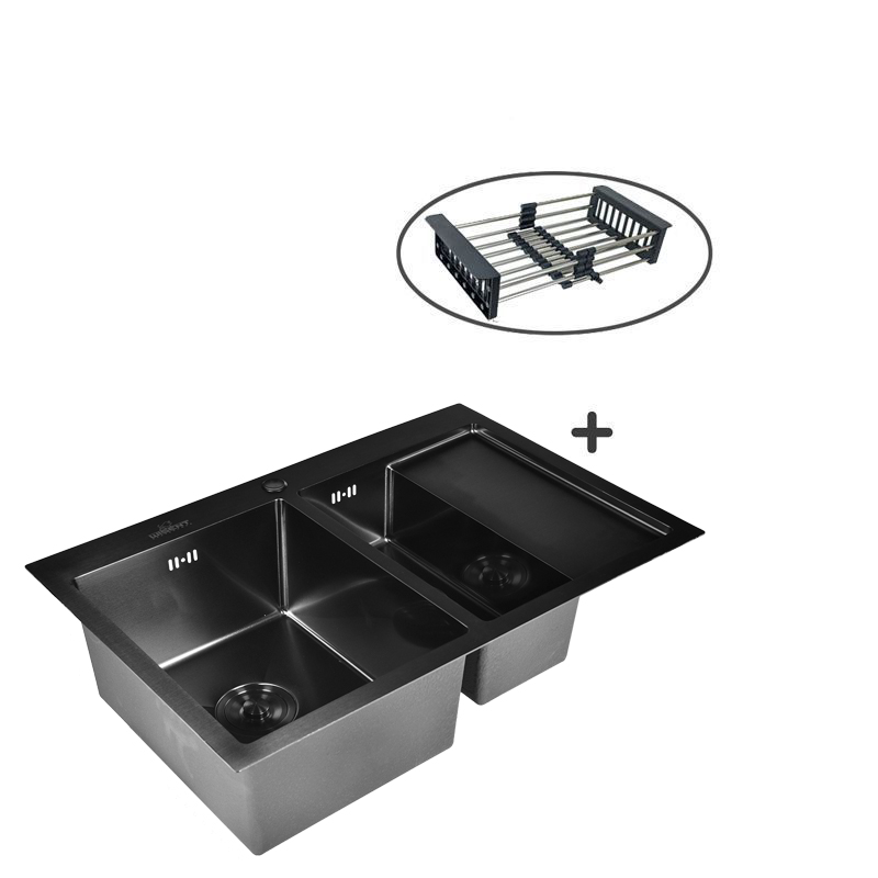 Мойка для кухни WISENT 7851B-SL с PVD покрытием, 78х51 см, с раздвижным коландером