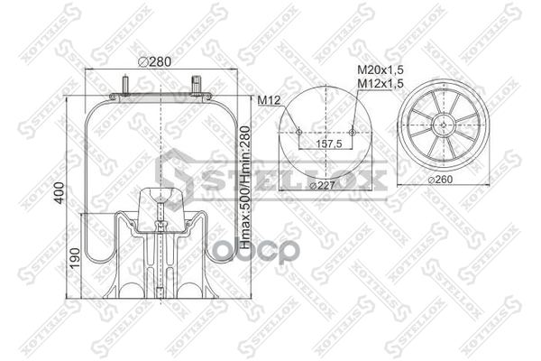 

90-41592-SX_пневмопод. со стак. 4159NP09 порш. пласт. 1шп.M12 1шп-шт.M12/20x1.5 1отв.M12x