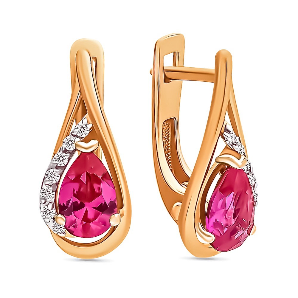 

Серьги из золота 585Gold 102010845, рубин искусственный/ бриллиант, 102010845