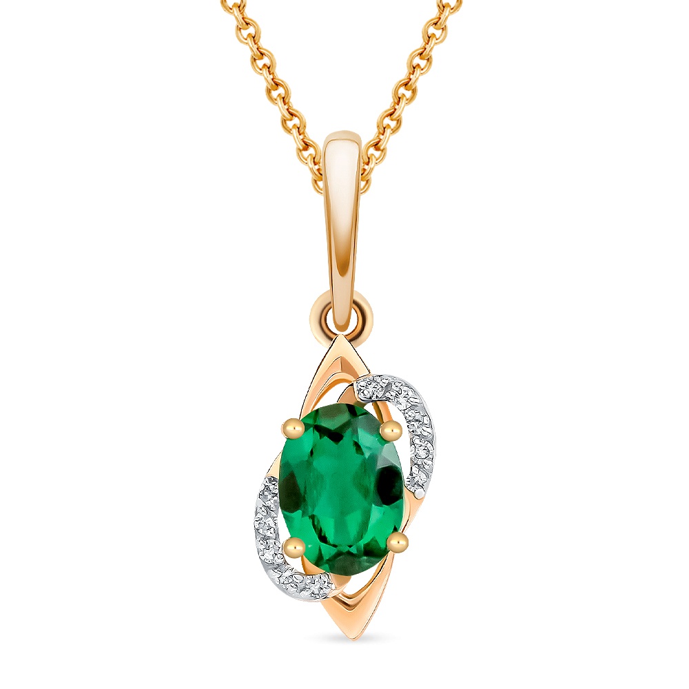 

Кулон из золота 585Gold 103002685, изумруд искусственный/ бриллиант, 103002685