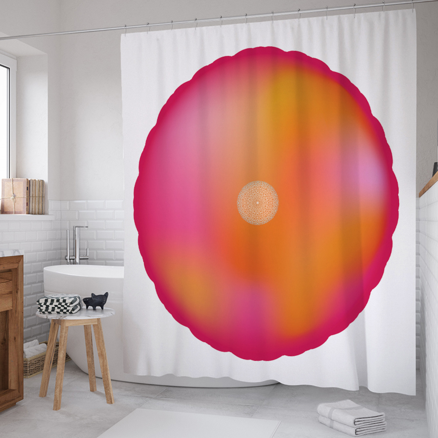 

Штора для ванной JoyArty "Градиент в мандале" из сатена, 180х200 см с крючками, Белый, Градиент в мандале