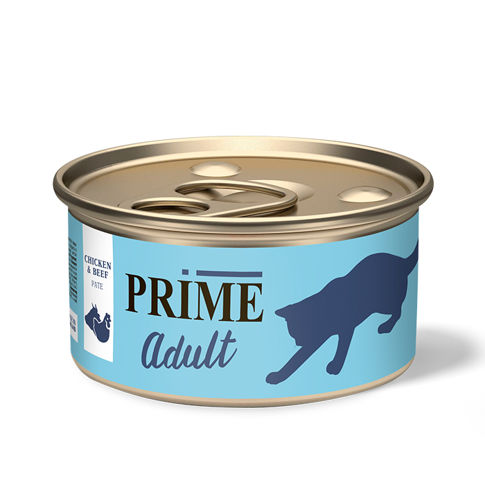 

Консервы для кошек Prime, паштет с курицей и говядиной, 75 г, Adult