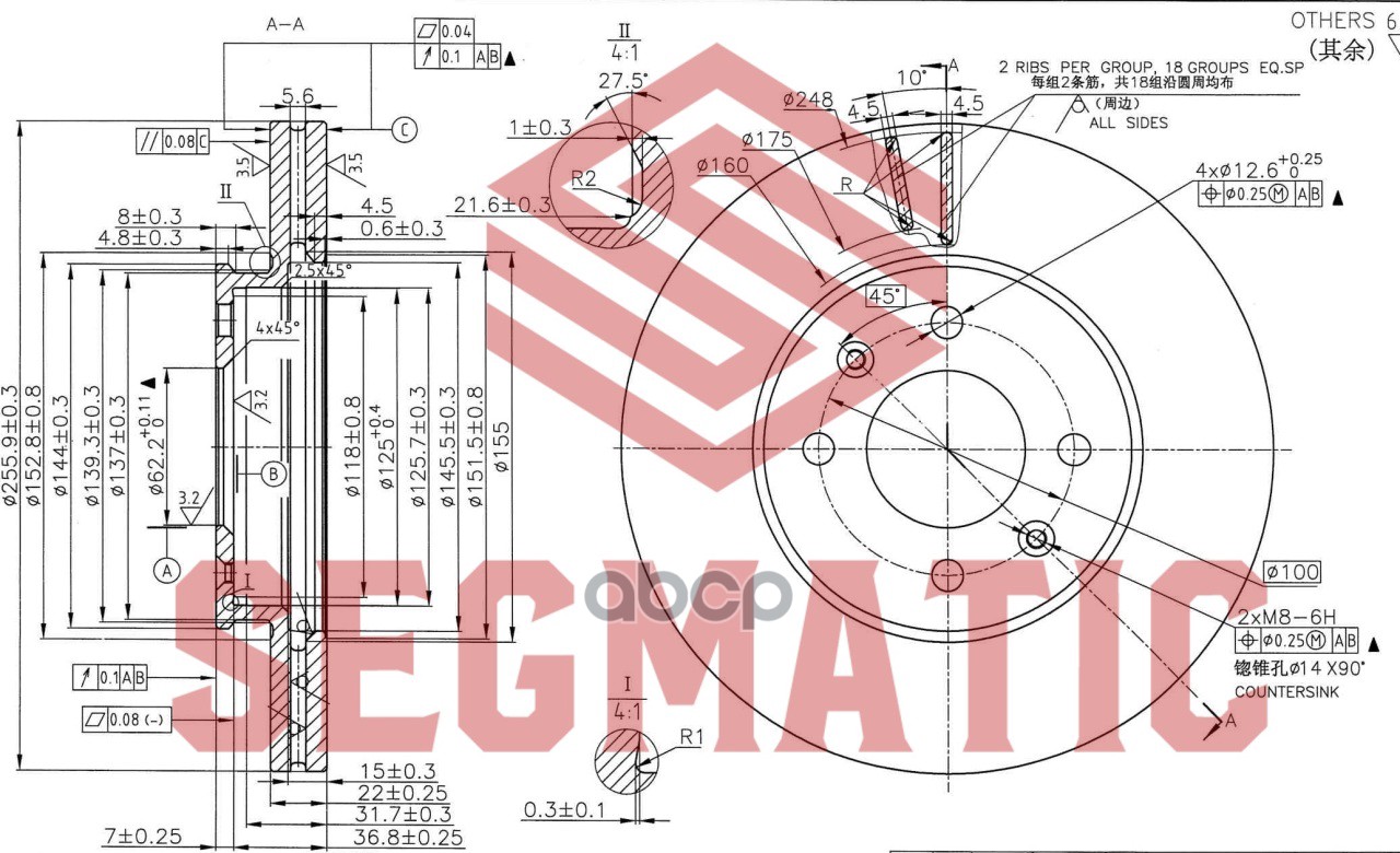 

SEGMATIC SBD30093036 ДИСК ТОРМОЗНОЙ передний Hyundai Accent, Kia Rio 1.4/1.6/1.5Crdi 05> (