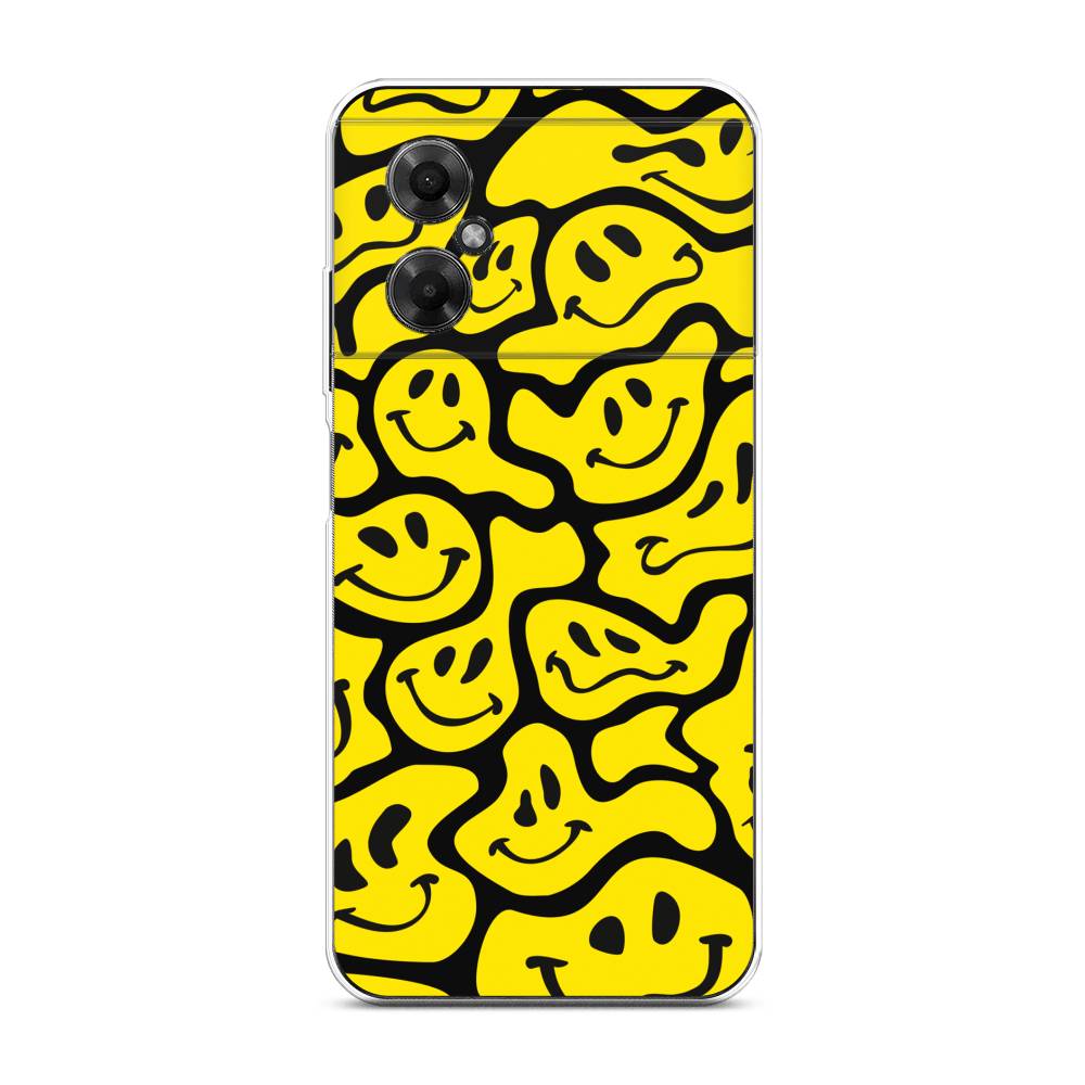 

Чехол на Xiaomi Poco M4 5G "Расплывчатые смайлики желтые", Черный;желтый, 316550-6