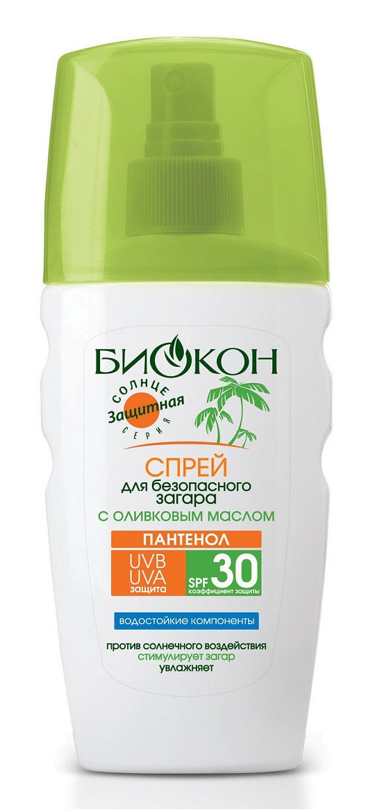 Спрей для безопасного загара Биокон SPF30 оливковое масло 160 мл