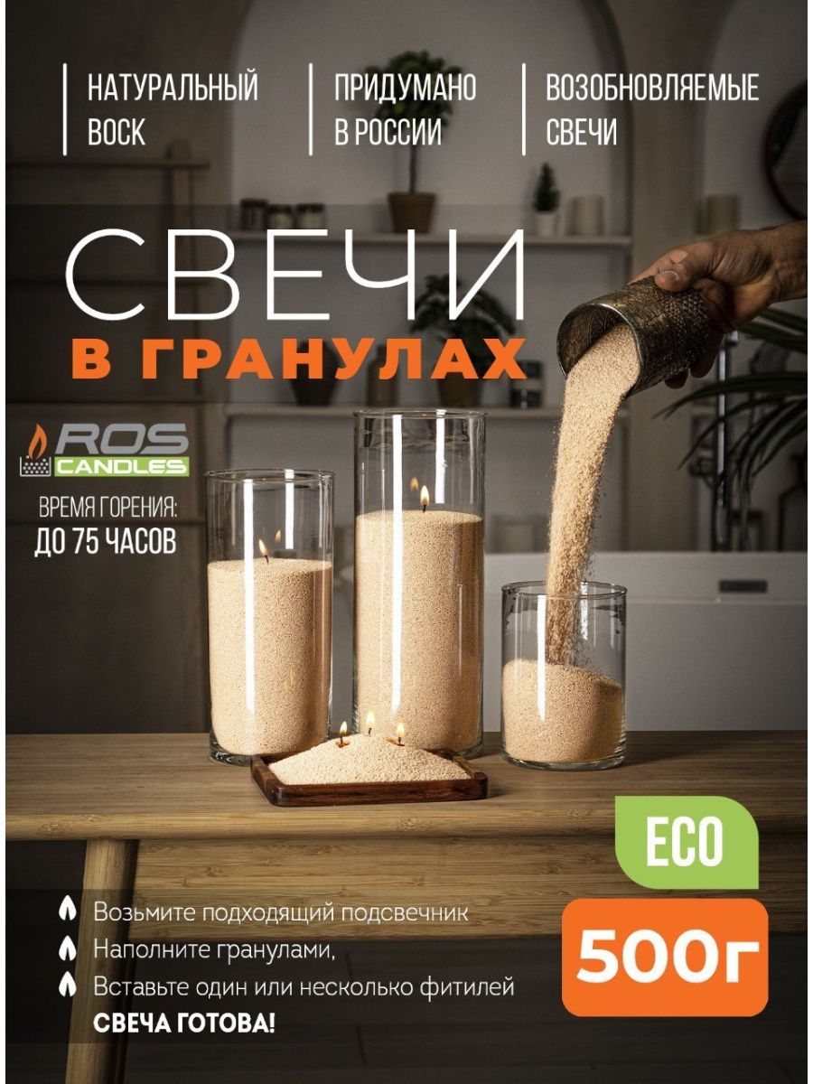 

Насыпные свечи Roscandles восковые не ароматизированные 500 г персиковые