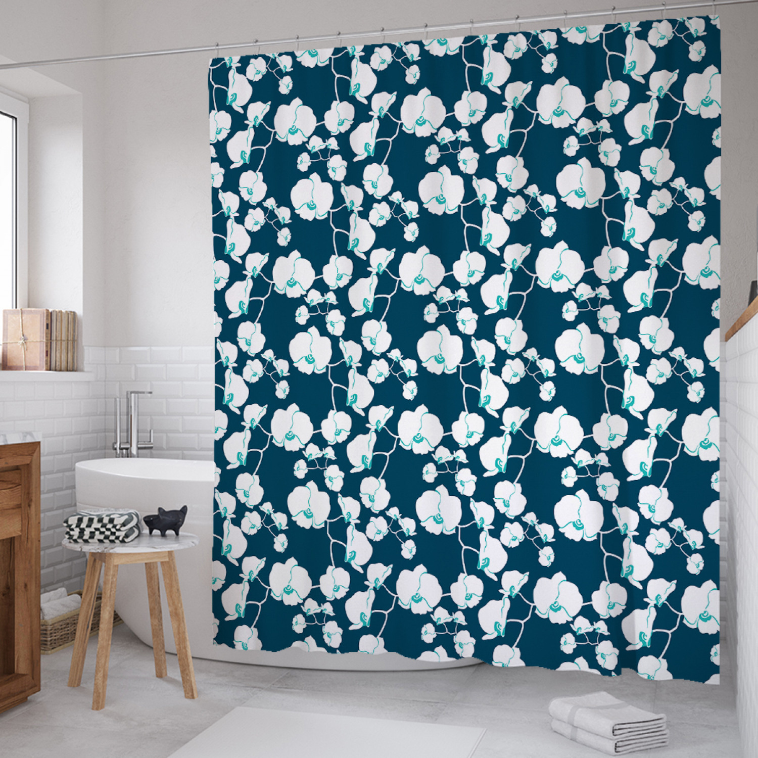 

Штора для ванной JoyArty "Паутина орхидей" из сатена, 180х200 см с крючками, Синий, Паутина орхидей