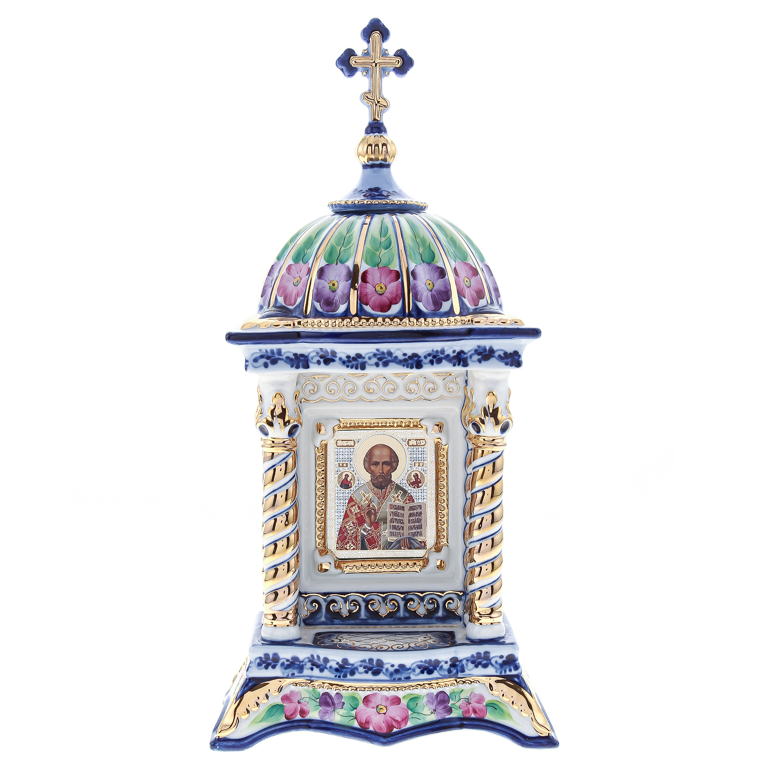 

Киот настольный "Николай Чудотворец". Гжель 35х15,5 см