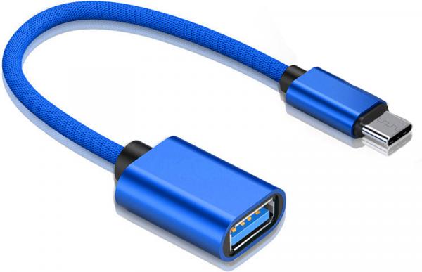 

Адаптер-переходник GSMIN A80s USB 2.0 OTG - USB Type-C (15 см) (Синий)