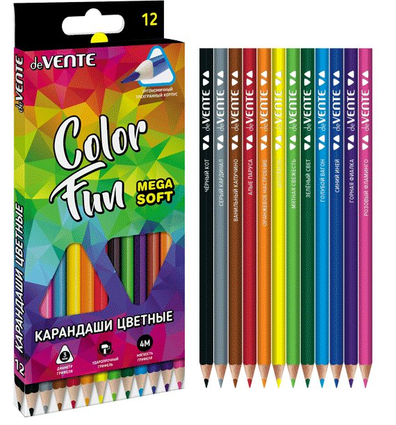 

Карандаши цветные deVente Color Fun 3мм 4М с запечаткой 12шт, Разноцветные, 1758462