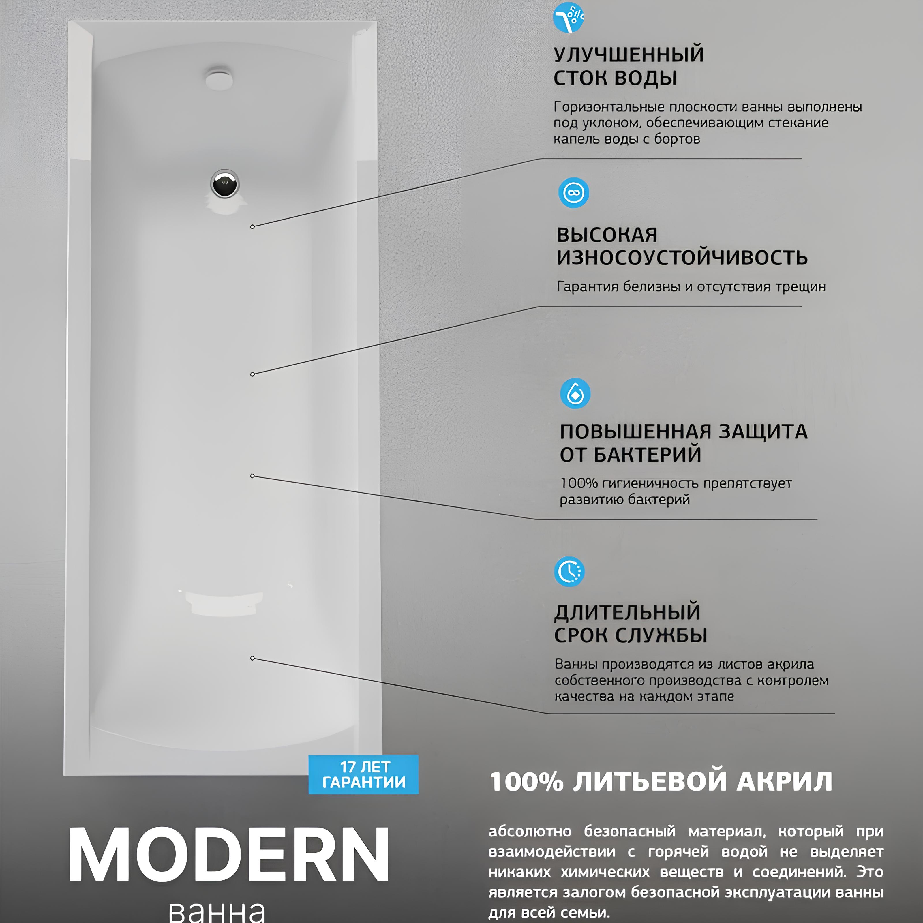 Ванна акриловая Marka One MODERN 155х70 Прямоугольная Белая 01мод15570 форма для запекания wilmax andy chef 30 5х19 5 см 1570 мл