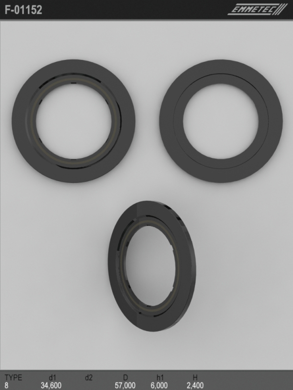 

Сальник рулевой рейки EMMETEC 34.6x57x6/2.4 (8) F-01152, F-01152, F01152