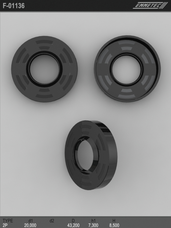 

Сальник рулевой рейки EMMETEC 20x43.2x7.3/8.5 (2P) F-01136, F-01136, F01136