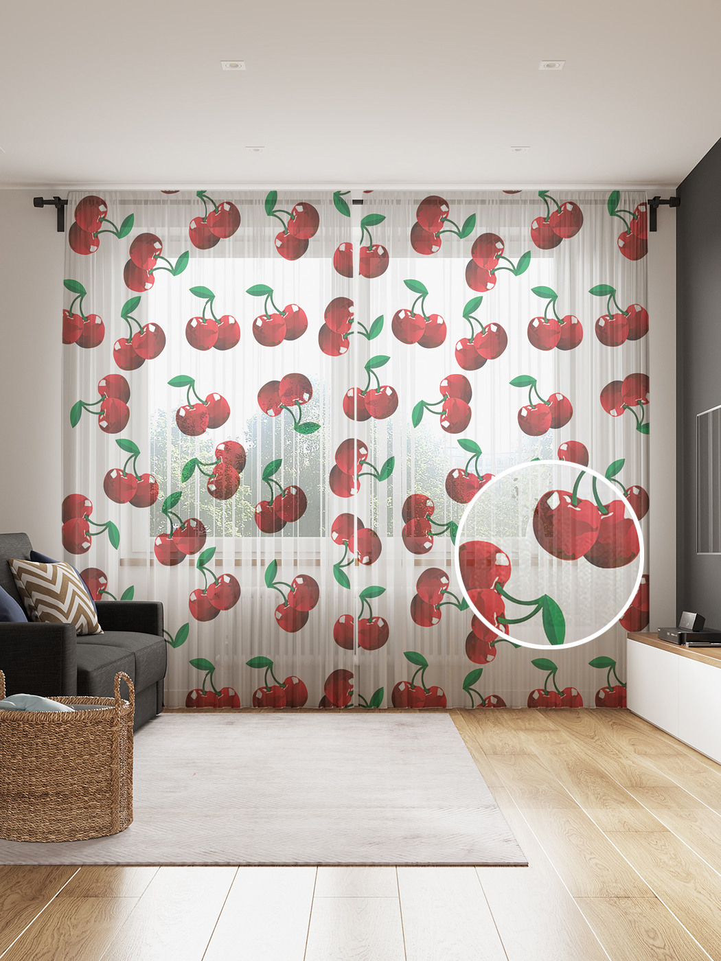 

Фототюль JoyArty "Вишневая радость", 145x265см (2 полотна со шторной лентой + 50 крючков), Вишневая радость