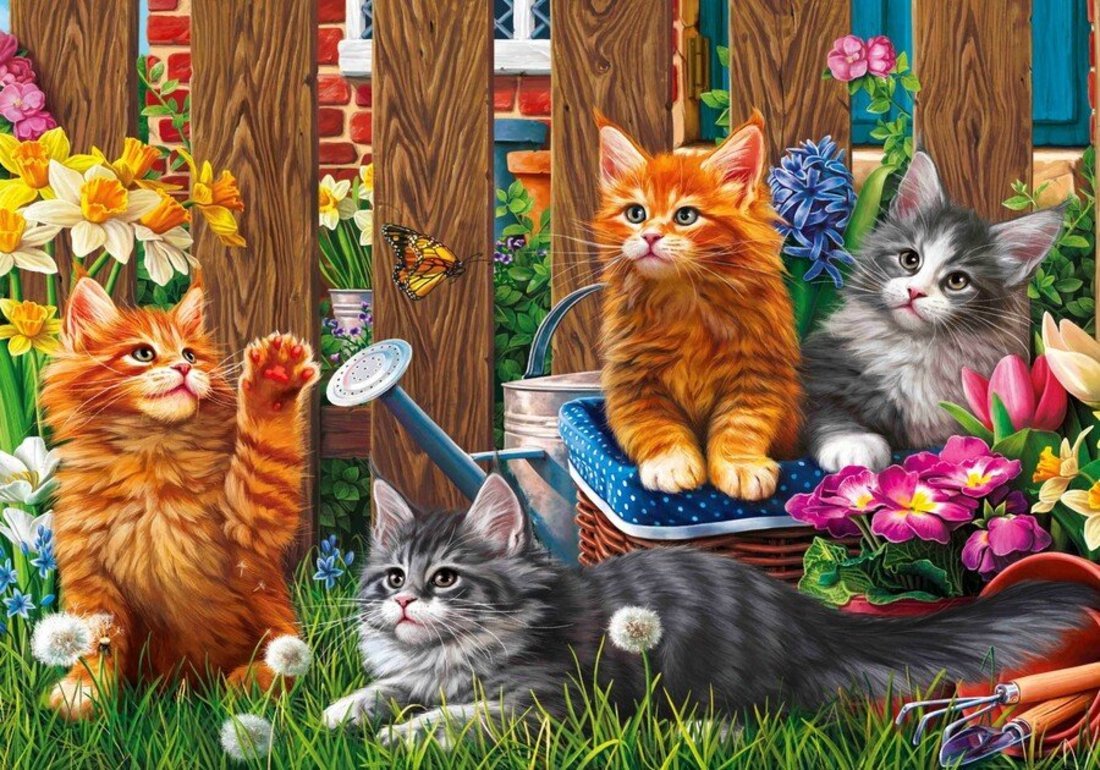 

Алмазная мозаика, Рыжий кот, Игривые котята в цветочном саду, ACH042 30х40 см, Игривые котята в цветочном саду