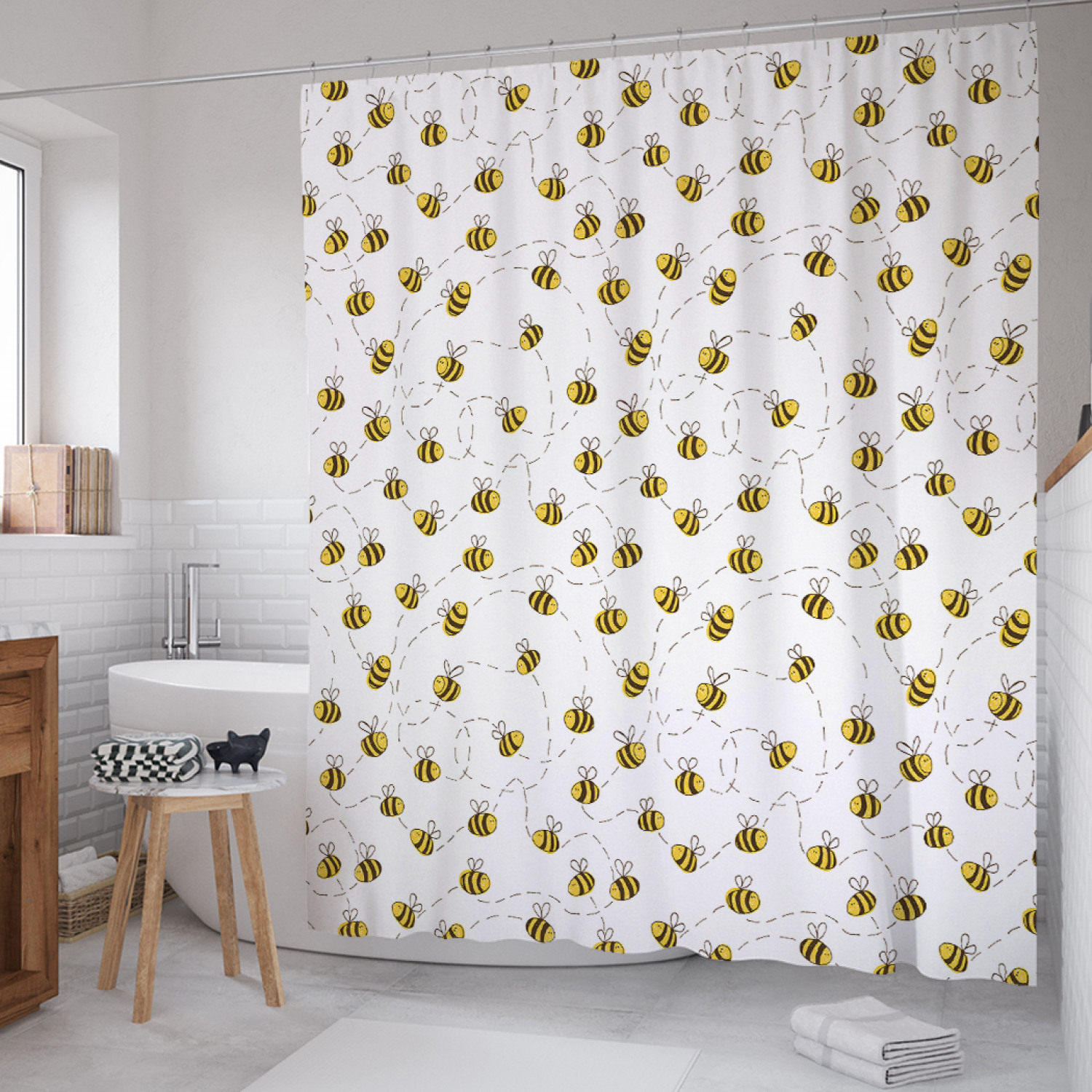 

Штора для ванной JoyArty "Траектории полета" из сатена, 180х200 см с крючками, Белый, Траектории полета