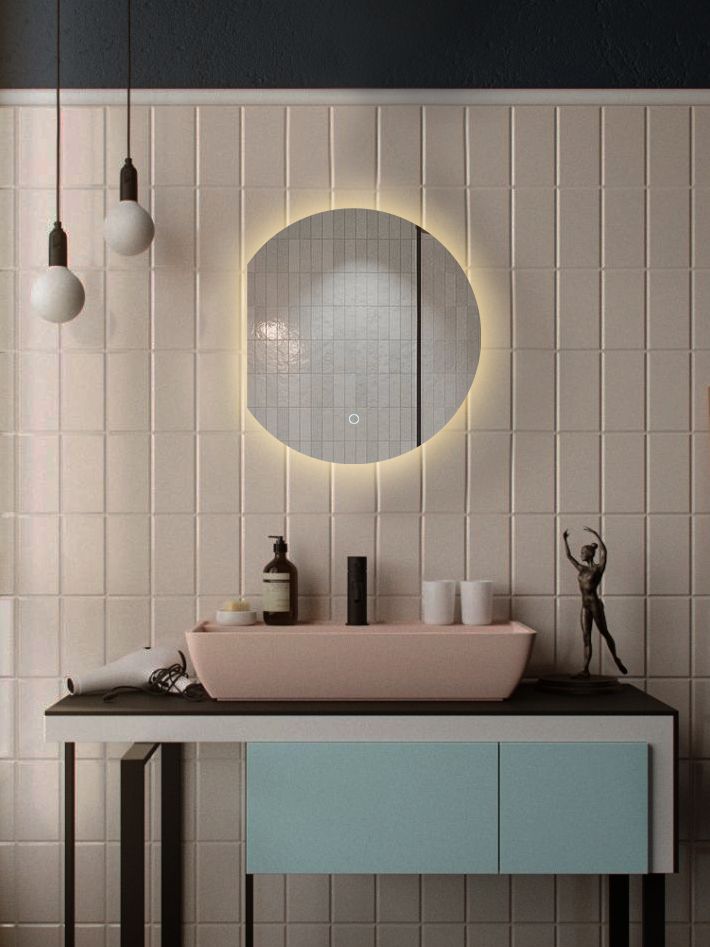 Зеркало для ванной Eclipse 50*40 круглое с левым срезом с тёплой LED-подсветкой