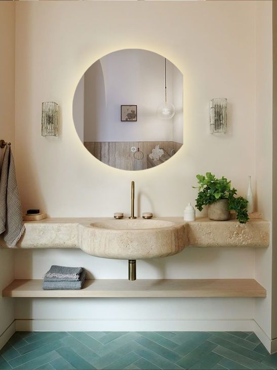 Зеркало для ванной Eclipse 80*70 круглое с правым срезом с тёплой LED-подсветкой постер зеркальное море 40x50 см 2 шт