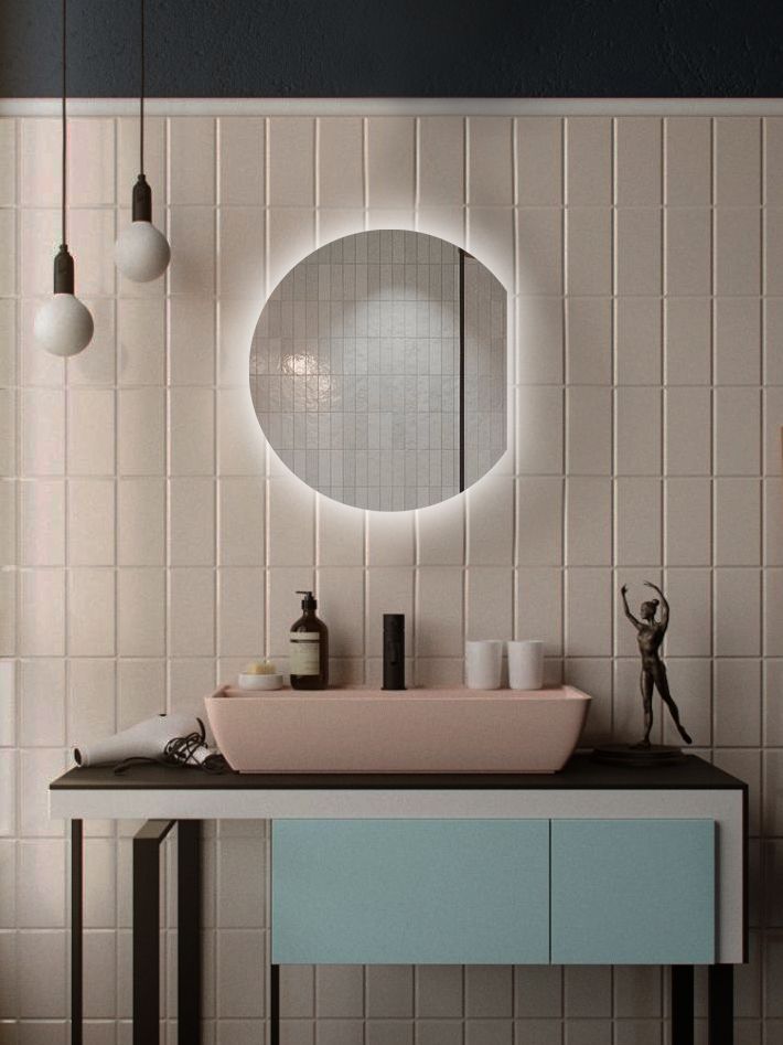 Зеркало для ванной Eclipse 60*50 круглое с правым срезом с нейтральной LED-подсветкой декор с подсветкой