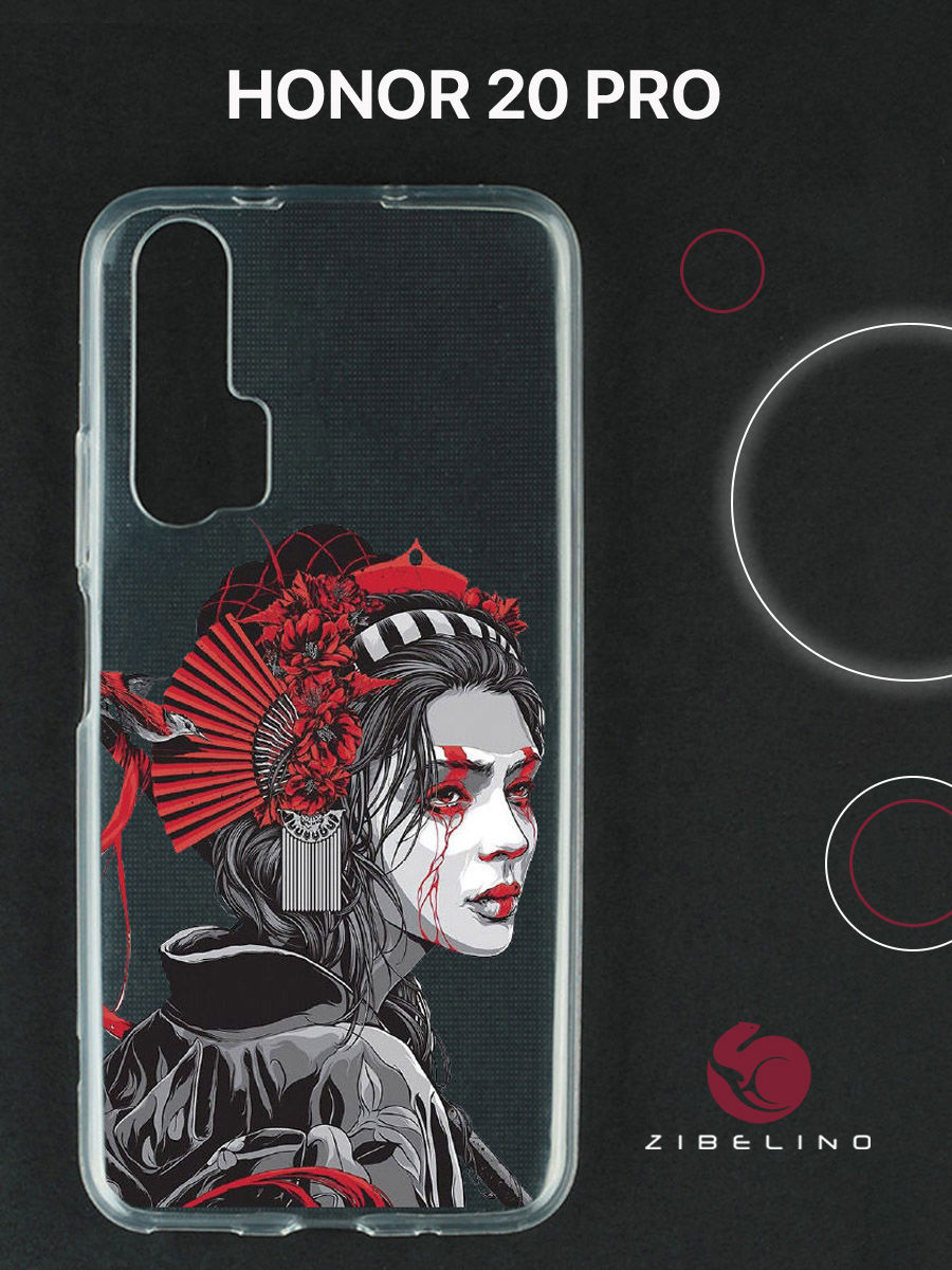 

Чехол для Honor 20 pro прозрачный с рисунком, с принтом гейша, ZUTC-HON-20PRO