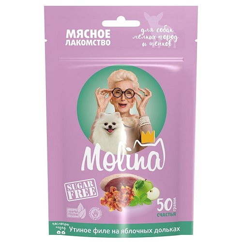 

Лакомство для собак и щенков Molina Утиное филе на яблочных дольках, 50 г