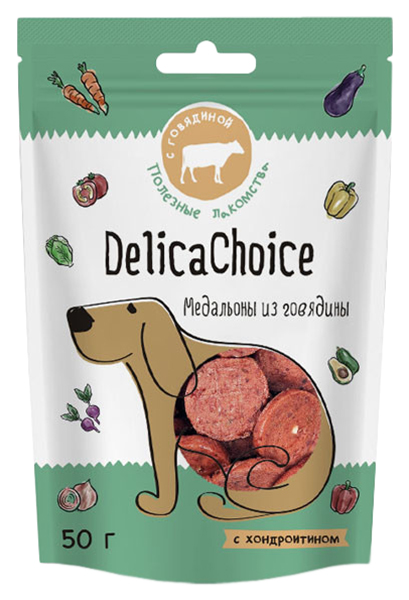 фото Лакомство для собак delikachoice, медальоны, говядина, 50г delicachoice