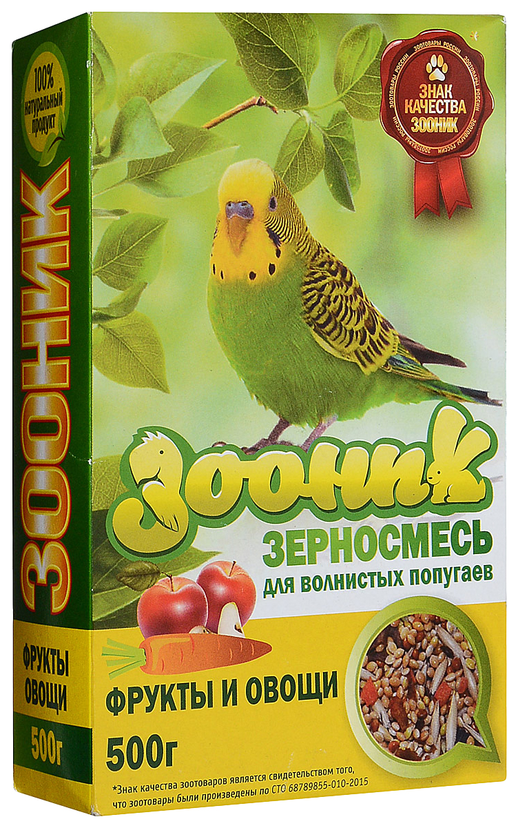 Корм для волнистых попугаев Зооник С фруктами и овощами 500 г