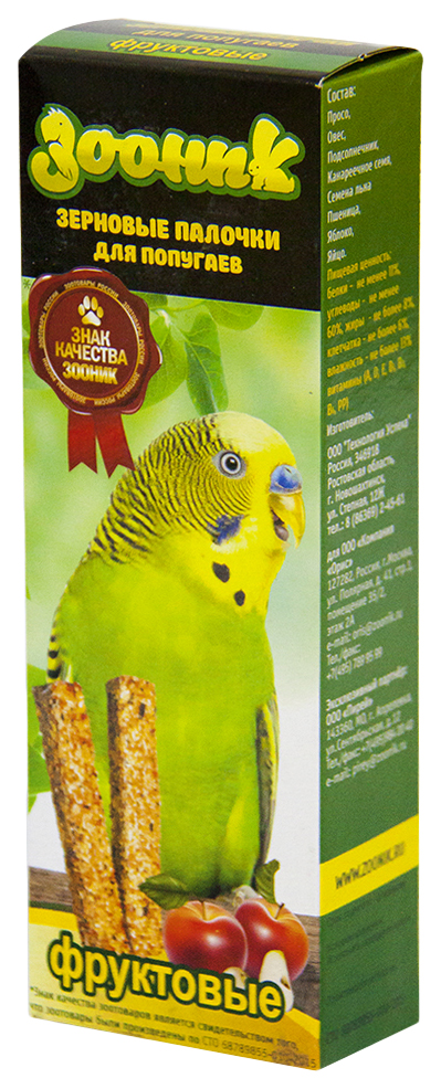 Зерновые палочки для волнистых попугаев Зооник фруктовые 18 г х 2 шт