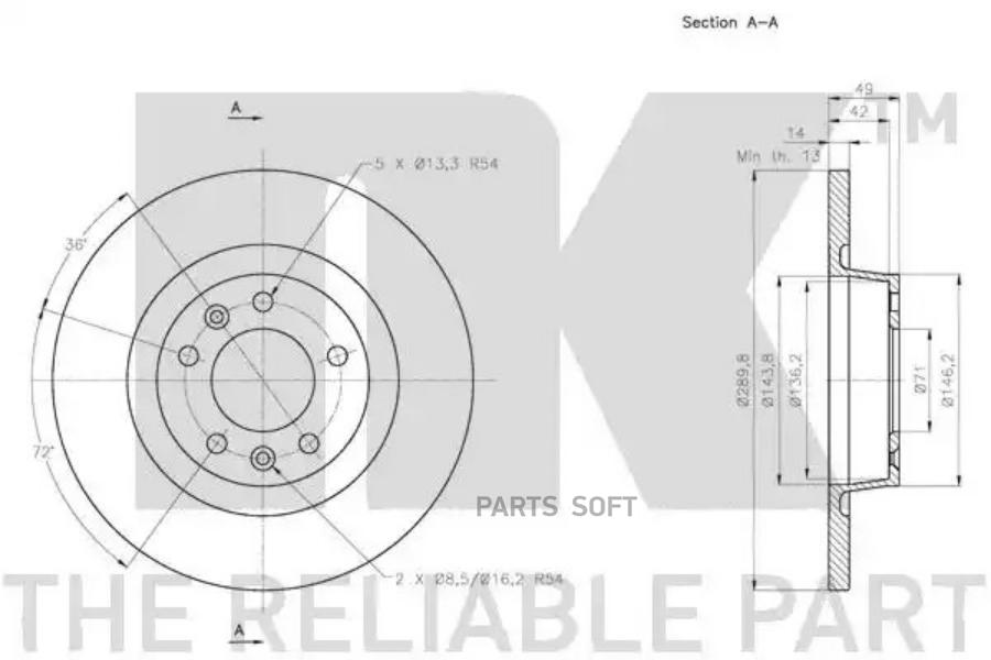 

203736NK_диск тормозной задний Citroen Jumpy, Peugeot Experti, Fiat Scudo 1.6HDi2.0DHDi 07