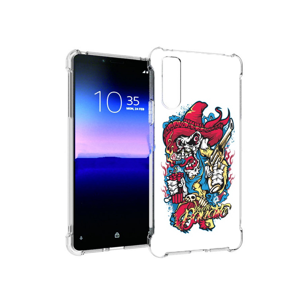 Чехол MyPads Tocco для Sony Xperia 10 II нарисованный скелет с писталетом