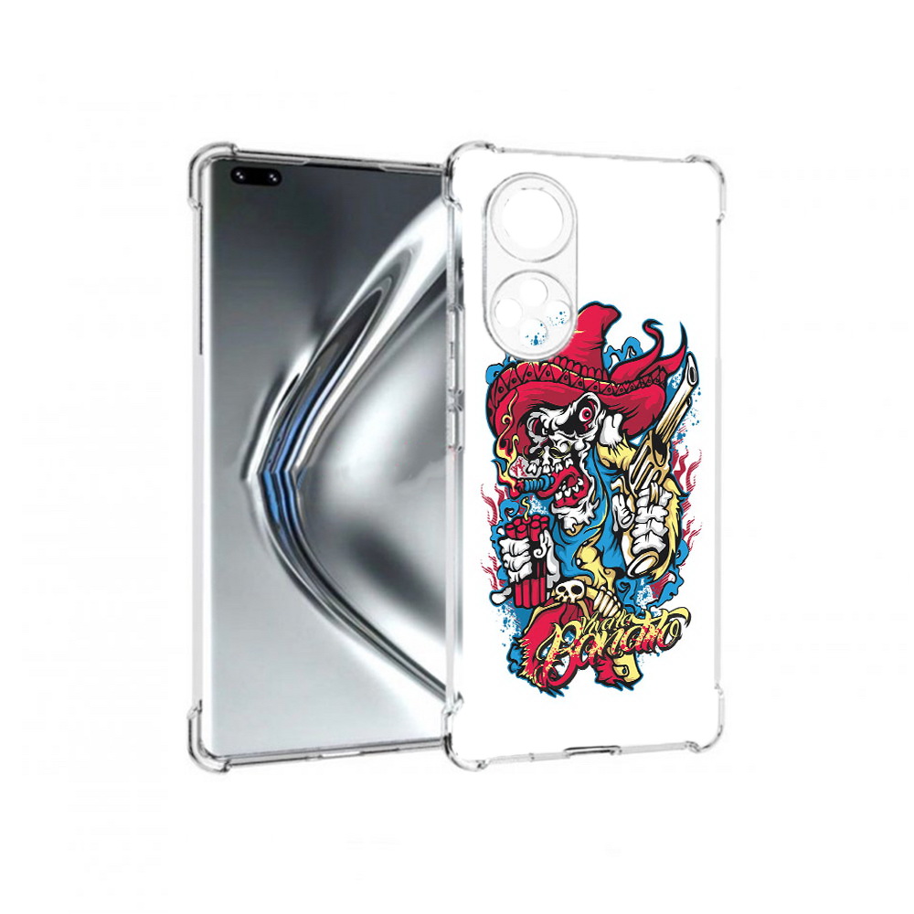 

Чехол MyPads Tocco для Honor 50 Pro нарисованный скелет с писталетом (PT195008.23.513), Прозрачный, Tocco